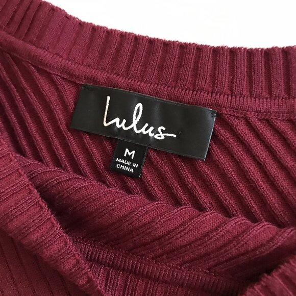 Lulus Ribbed One-Shoulder Long Sleeve Top in Burgundy‎ Size Medium - Picture 2 of 4